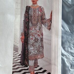 Floral Embroidered Suit with Dupatta - Ramsha PK 3 Piece Desi Suit